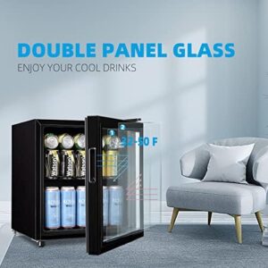 WANAI Mini Fridge Cooler with Glass Door and LED Lights for Home, Office, or Bar