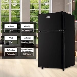 WANAI Compact Refrigerator 3.5 Cu.Ft with 2 Door Design, Adjustable Thermostat, and Removable Shelves