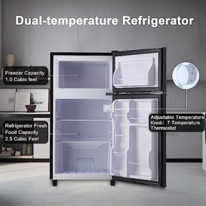 WANAI Compact Refrigerator 3.5 Cu.Ft with 2 Door Design, Adjustable Thermostat, and Removable Shelves