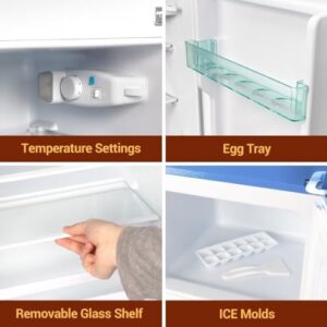 OOTDAY Retro Mini Refrigerator – 4 Cu. Ft. Small Fridge with Freezer, Blue Color  