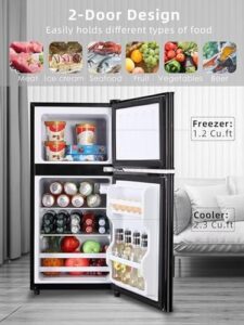 Oditton Mini Fridge with Freezer and Thermostat, Wood Grain Color, for Home Office and Dorm