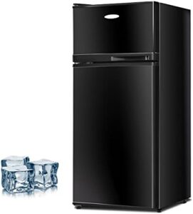 Ererboom 3.4 Cu.Ft Mini Fridge with Freezer, Black, placed in a modern office space