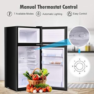 Ererboom 3.4 Cu.Ft Mini Fridge with Freezer, Black, placed in a modern office space