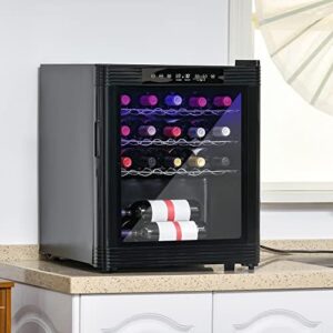 HOMCOM Wine Cooler with 18 Bottle Capacity, Mini Beverage Fridge, Digital Temperature Control, LED Lighting, and Glass Door