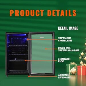 Beverage Refrigerator Cooler Mini Fridge with Glass Door and LED Lights