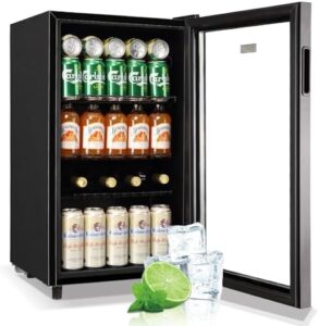 Beverage Refrigerator Cooler Mini Fridge with Glass Door and LED Lights