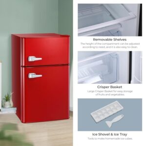 HAVATO Small Refrigerator with Freezer, 3.2 Cu.ft, Red, with removable glass shelves and 7-level adjustable temperature