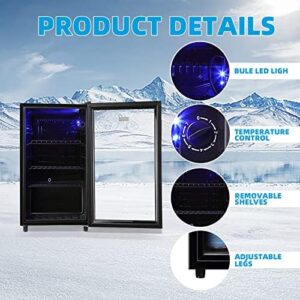 WANAI Mini Fridge Cooler with Glass Door and LED Lights  