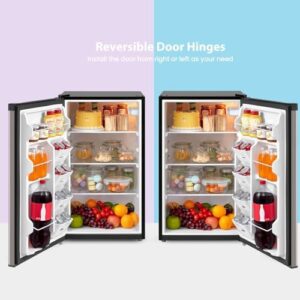 COMFEE' CRM44S3AST Compact Refrigerator in Silver with Removable Glass Shelves