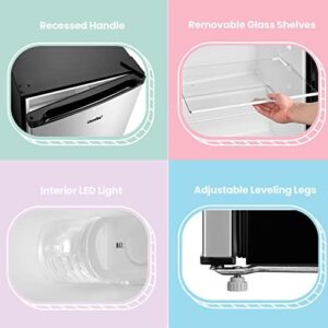 COMFEE' CRM44S3AST Compact Refrigerator in Silver with Removable Glass Shelves