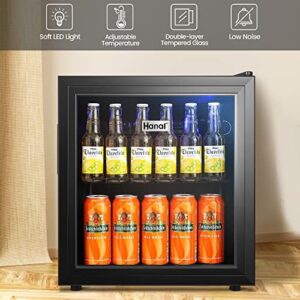 WANAI 62-Can Beverage Cooler and Refrigerator in Stainless Steel with Glass Door and Adjustable Shelves