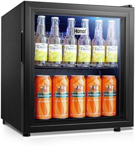 WANAI 62-Can Beverage Cooler and Refrigerator in Stainless Steel with Glass Door and Adjustable Shelves