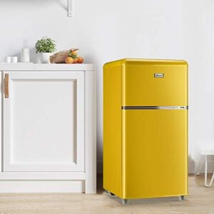 WANAI Compact Refrigerator, 3.2 Cu.Ft Retro Mini Fridge with Freezer, Dual Door, LED Lights, Removable Shelves