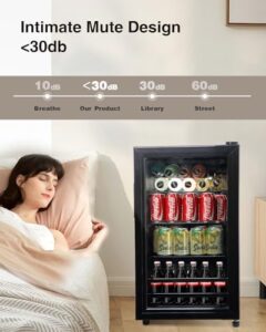 EUASOO 120 Can Freestanding Beverage Cooler with Glass Door for Office or Bar