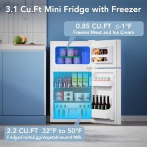 Electactic 3.1 Cu.Ft Small Fridge with Freezer, Compact Refrigerator for Bedroom, Dorm, or Apartment