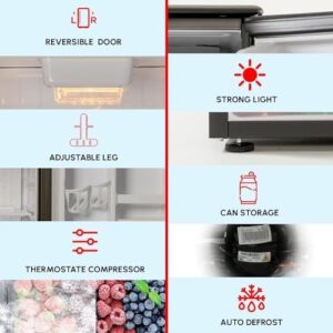 Roomwell E-Star 3.3 Cu Ft Mini Fridge - Auto Defrost, Reversible Door, Glass Shelf Refrigerator for Bedroom, Dorm, and Office