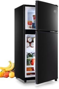 KRIB BLING Mini Fridge With Freezer - Black compact refrigerator with two doors, perfect for dorm rooms, offices, or apartments
