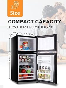 KRIB BLING Mini Fridge With Freezer - Black compact refrigerator with two doors, perfect for dorm rooms, offices, or apartments