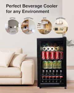 EUASOO Beverage Refrigerator Cooler with Glass Door and Adjustable Shelves