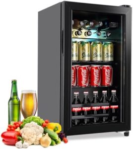 EUASOO Beverage Refrigerator Cooler with glass door and adjustable shelves