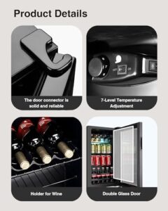 EUASOO Beverage Refrigerator Cooler with glass door and adjustable shelves