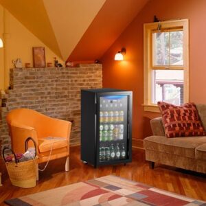 WANAI 120-Can Beverage Cooler, Stainless Steel Mini Fridge with Glass Door