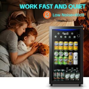 WANAI 120-Can Beverage Cooler, Stainless Steel Mini Fridge with Glass Door