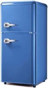 HOPDAY Retro Fridge With Freezer 3.2 Cu. Ft Refrigerator in Blue with Glass Shelves