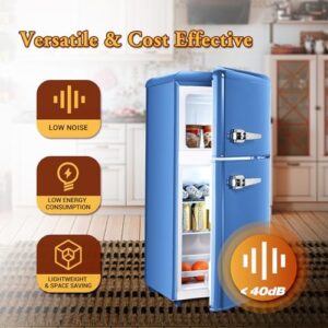 Tymyp Retro Mini Fridge with Freezer, 2-Door Design, Blue, 3.2 Cu. Ft