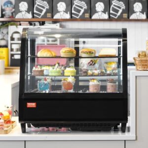 VEVOR Refrigerated Display Case with LED lighting and turbo cooling, ideal for displaying pastries and refrigerated items