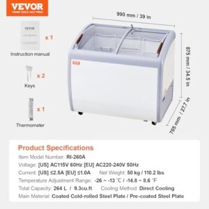 VEVOR Commercial Ice Cream Display Case with sliding glass doors and locking casters, perfect for displaying ice cream and gelato.