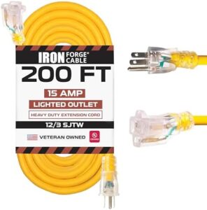 200 Foot Lighted Outdoor Extension Cord for Garden and Major Appliances