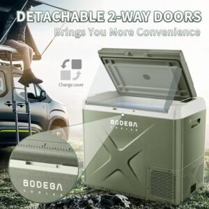 BODEGACOOLER 12 Volt Refrigerator Portable Car Freezer in a car and outdoor setting
