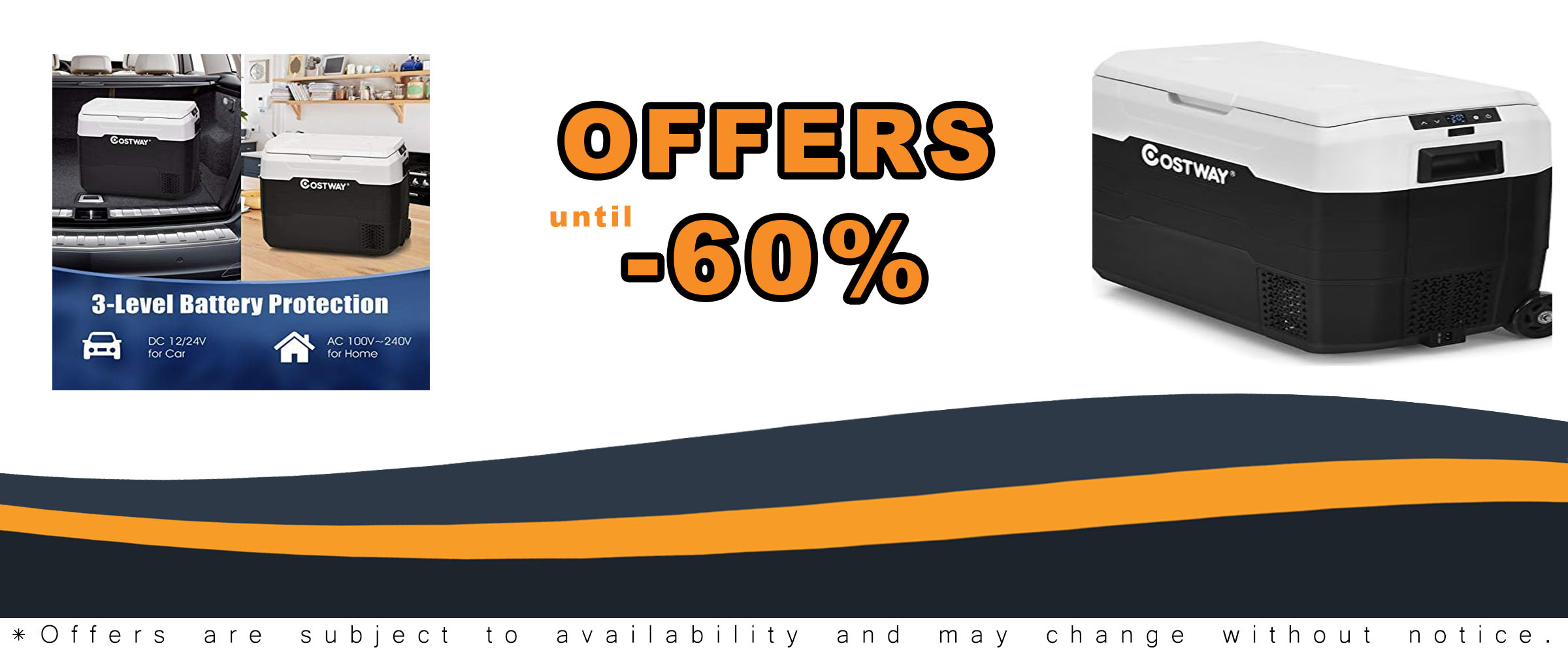 Costway Car Refrigerator Portable, 42 Quarts AC/DC Compressor Freezer Cooler with Telescopic Handle