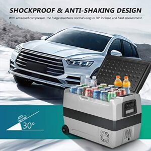 Costway Car Refrigerator with Wheels, 53-Quart Electric Cooler with Dual-Temperature Zones, Portable for Camping