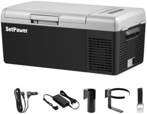 Setpower FC15 Portable Refrigerator Electric Cooler With AC Adapter,15L/15.8QT 12 Volt Car Refrigerator, -4℉-68℉ Portable Fridge Freezer for Car,RV, Truck,Camping,Travel, Home,12/24V DC & 110/240V AC