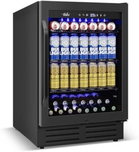 Undercounter Beverage Refrigerator 24 inch wide, Built-In Beer and Drink Fridge with Glass Door for Soda, Water, and Milk - Perfect for Kitchen, Bar, or Office Use