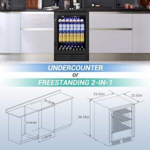 Undercounter Beverage Refrigerator 24 inch wide, Built-In Beer and Drink Fridge with Glass Door for Soda, Water, and Milk - Perfect for Kitchen, Bar, or Office Use