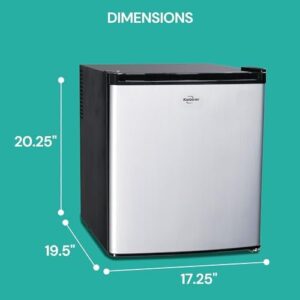 Koolatron Stainless Steel Compact Fridge with Freezer, 1.6 Cubic Feet (44 L) Capacity, Silver and Black, for Snacks, Frozen Meals, Beverages, Juice, Beer, Den, Dorm, Office, Games Room, or RV