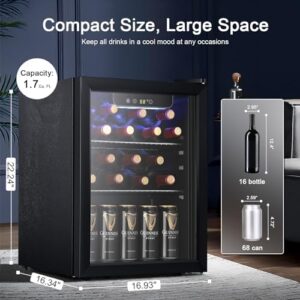 Antarctic Star Beverage Refrigerator Cooler,16 Bottle 68 Can Mini Fridge Glass Door for Beer Drinks or Wine for Home and Bar, Electronic Temperature Control, with Blue LED, 1.7 Cu.Ft.…