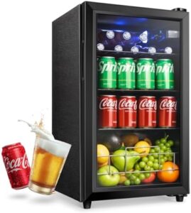 Anypro - Refrigerator and Beverage Cooler, 2.6 Cubic Feet Mini Fridge with Tempered Glass Door, 126 Cans Wine Beverage Beer, Small Fridge for Office, Bedroom, Bar, 7