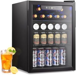 Electactic - 95 Can Refrigerator, 2.6 Cubic Feet Mini Fridge for Glass Door for Beer, Soda, Wine, Digital Temperature Control for Home Office Bar