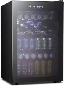 Kismile 4.5 Cu.ft Beverage Refrigerator and Cooler,126 Can Mini Fridge Glass Door with Digital Temperature Display for Soda,Beer or Wine,small Drink Dispenser Cooler for Home,Office or Bar (Black)