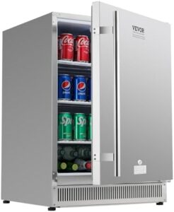 VEVOR BC-160OD 24 inch Indoor/Outdoor Refrigerator 185QT Undercounter or Freestanding Beverage, 175 Cans Built-in Beer Fridge with Stainless Steel Body for Residential Home Bar Commercial Use, Silver