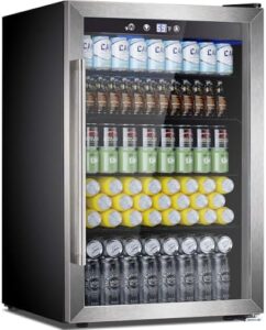 Joy Pebble Beverage Refrigerator Cooler 4.4 Cu.Ft,145 Can Mini Fridge with Glass Door for Beer Drinks Wines,Freestanding beverage fridge with Adjustable Shelving