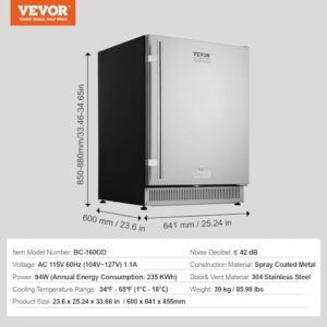 VEVOR BC-160OD 4 inch Indoor/Outdoor Refrigerator 185QT Undercounter or Freestanding Beverage, 175 Cans Built-in Beer Fridge with Metal Plate Body for Residential Home Bar Commercial Use, Black
