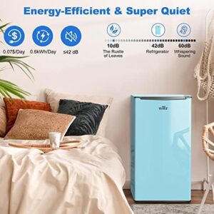 WLR33MBED02 Compact Retro Refrigerator with Chiller Compartment Adjustable Thermostat, Removable Shelf, Energy Efficient, Front Leveling Legs, 3.3 Cu Ft, Blue