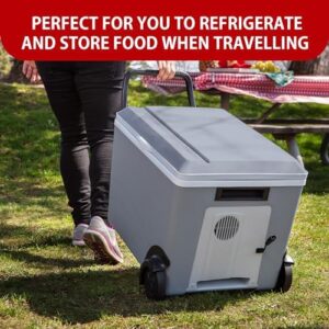 Koolatron 12V Rolling Car Fridge 34L/36QT, Cools & Warms, Plug-in Wheeled Cooler, 2-Way Design, 12 Volt DC Cord, Iceless Thermo Electric, Cooling/Warming, for Travel Camping Trucking Road Trip, Gray