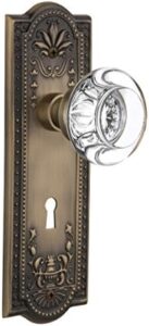 Nostalgic Warehouse 712605, Mortise-2.25", Antique Brass Meadows Plate with Keyhole Round Clear Crystal Glass Knob