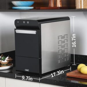 Gevi Household V2.0 Countertop Gemi Nugget Ice Maker | Self-Cleaning Pellet Ice Machine | Open and Pour Water Refill | Stainless Steel Housing | Fit Under Wall Cabinet | Black